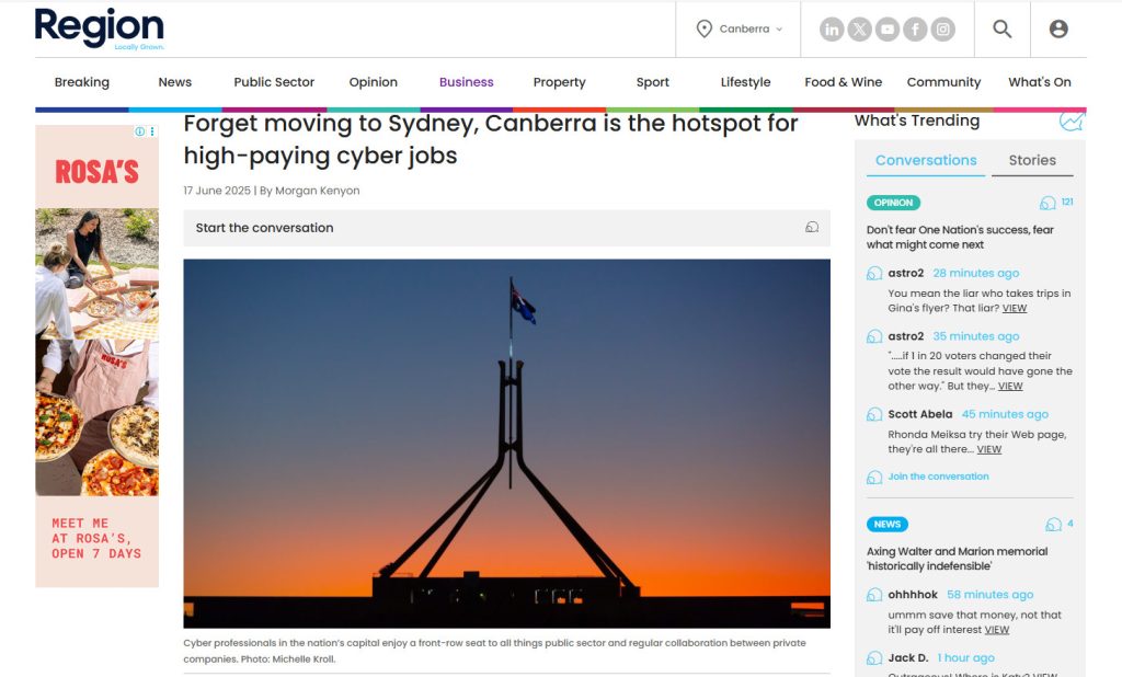 Forget moving to Sydney, Canberra is the hotspot for high-paying cyber jobs